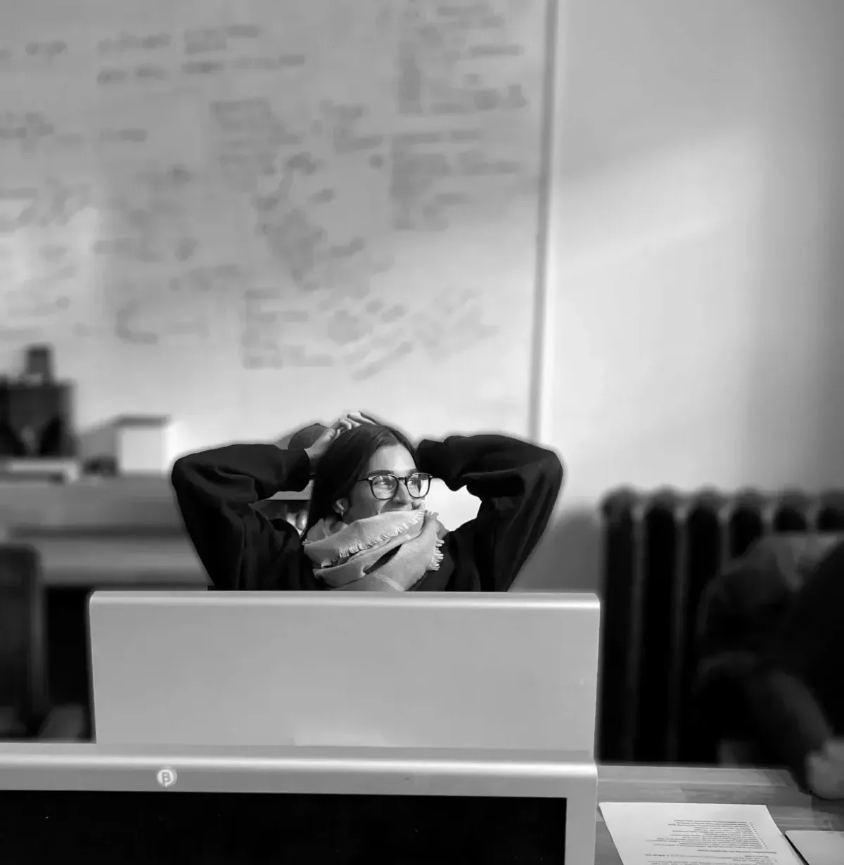 A light moment between tasks at the desk