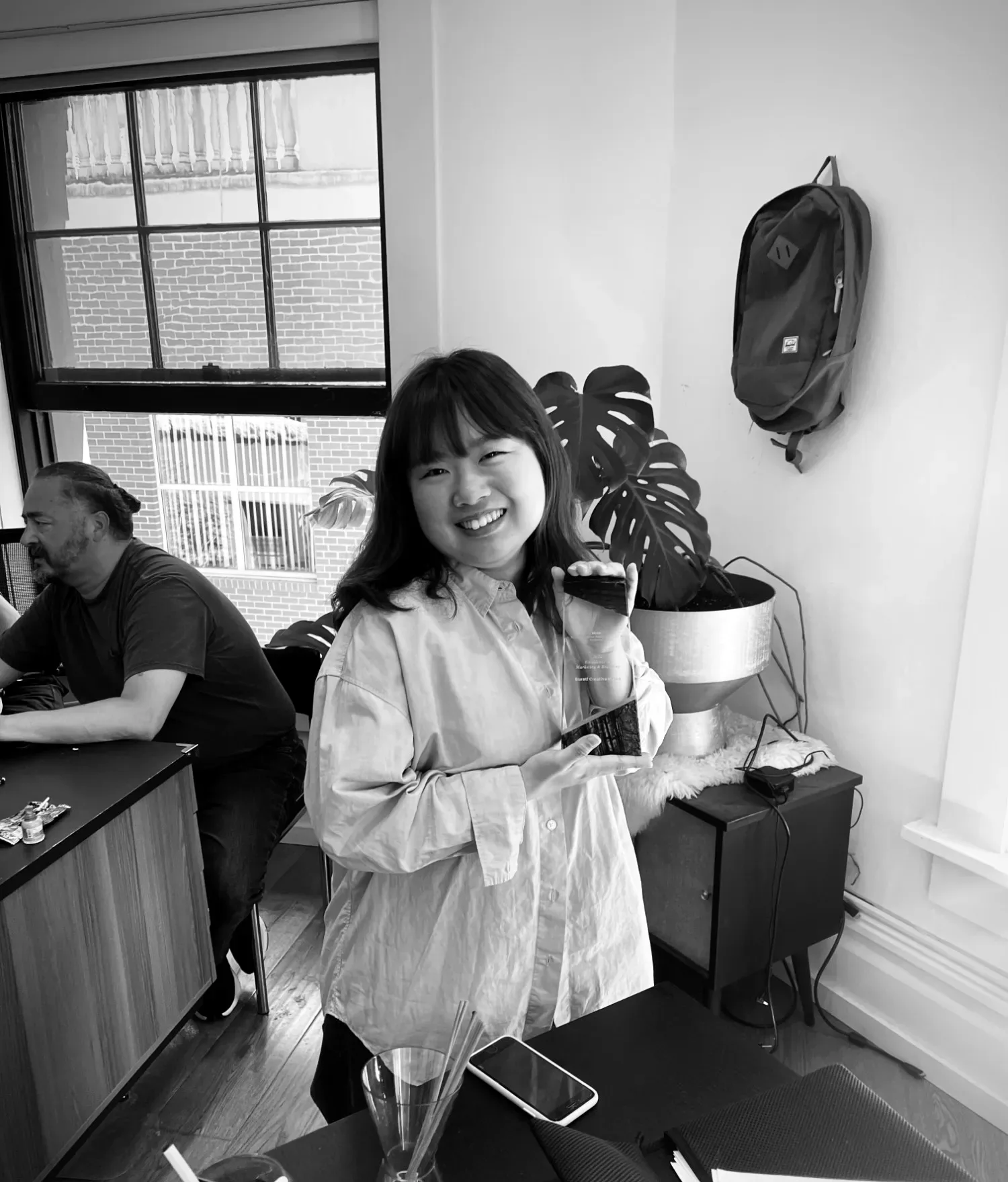 Celebrating an award in the studio