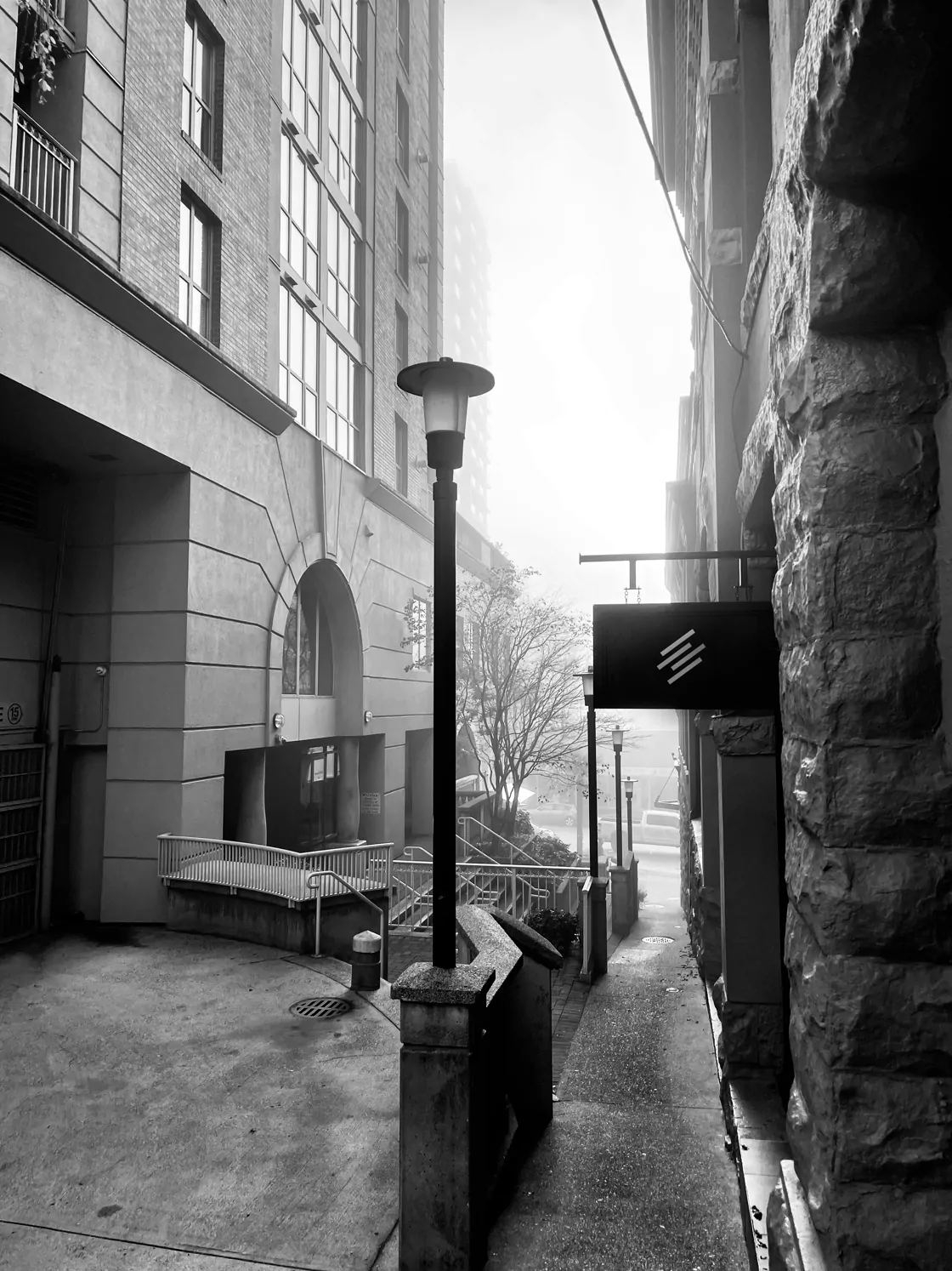 The lane at 26 Lorne Mews, the Burst sign hanging above the studio entrance